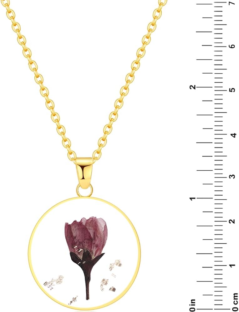 AUNTESIGN Store Forget-Me-Not and Queen Anne's Lace Pressed Wildflower Necklace | Birth Month Real Flower Necklace | Gold/Silver Pressed Flower Jewelry | Personalized Handmade Jewelry - Image 4